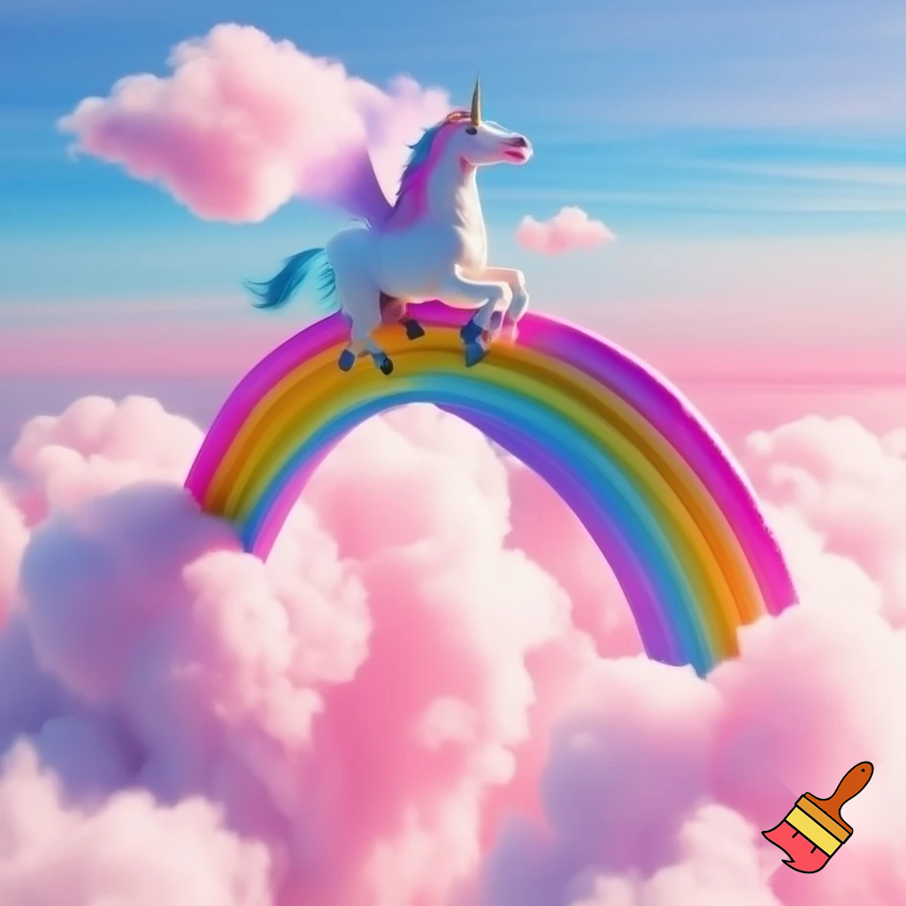 Let the unicorn fly over the rainbow; the weather is pink, and the clouds are made of cotton candy.
