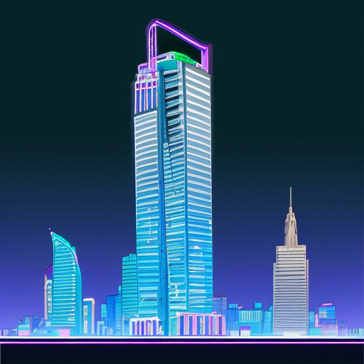Neon animated blue skyscraper 