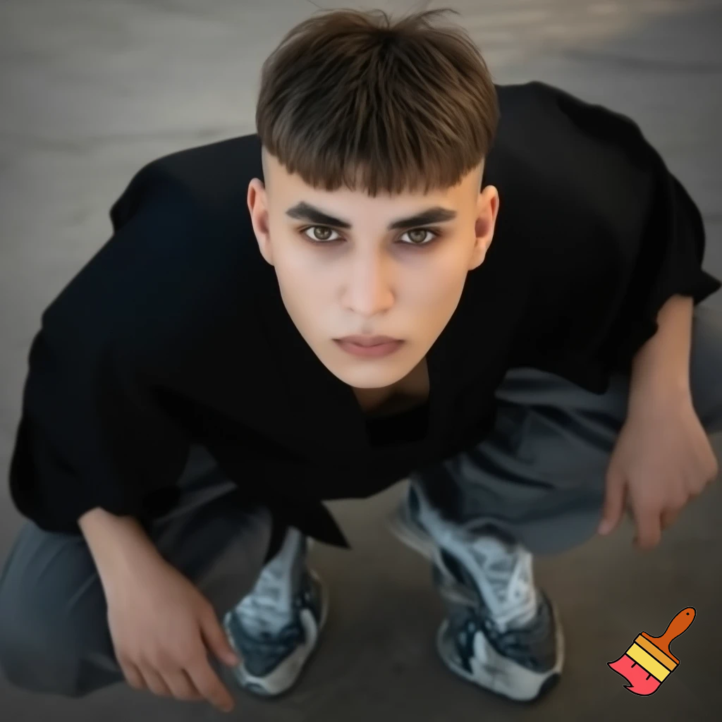 wygeneruj moją podobiznę jestem polakiem 186 wzrostu włosy na krótszy modern mullet grzywka delikatnię w górę moje buty nike shox szare baggy jeansy czrna luzna bluza wyrazista szczęka i oczy brązowo zielone kolor włosów brązowe mam 17 lat