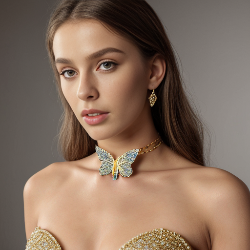 Butterfly choker  with white and gold beads
