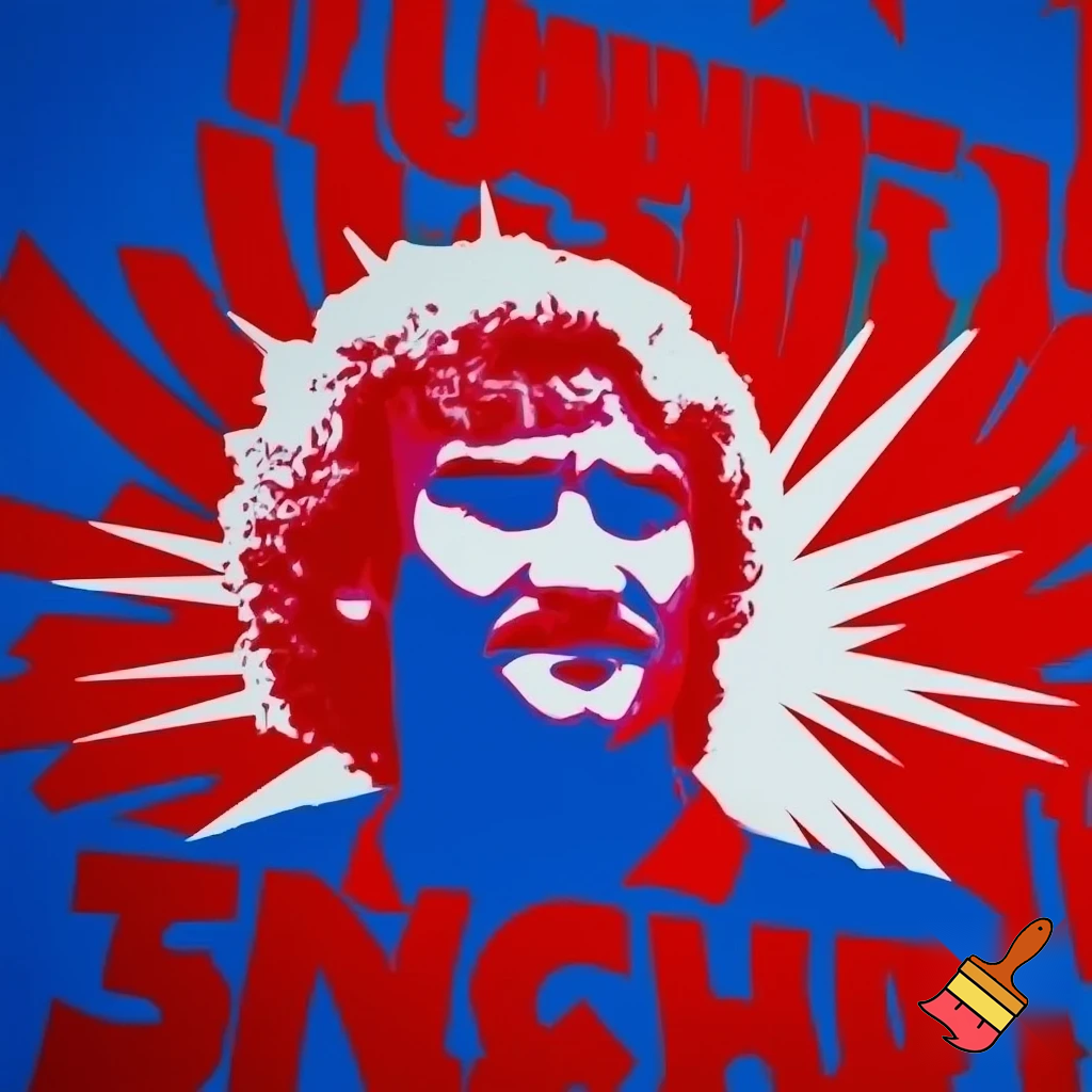Show German football star Rudi Völler on a marketing campaign poster that has the aesthetics of a soviet poster rooting for "fireworks for all people instead of profits"