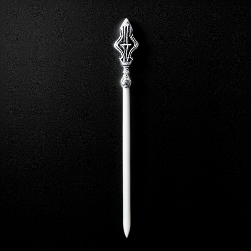 silver and white mystical wand on a solid black background