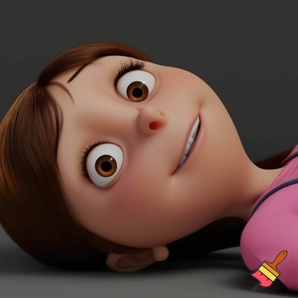 Margo from despicable me laying on her back while peeing into her mouth