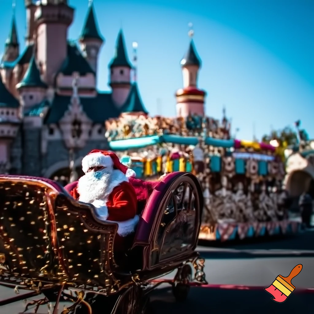 Santa Claus, France parade Paris Disneyland Santa sleigh castle Paris Santa Claus a big parade stage