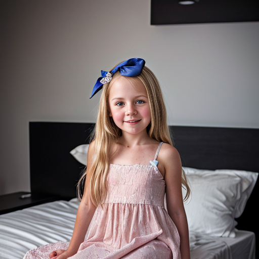 swedish little girl, long blonde hair, night dress, on the bedroom