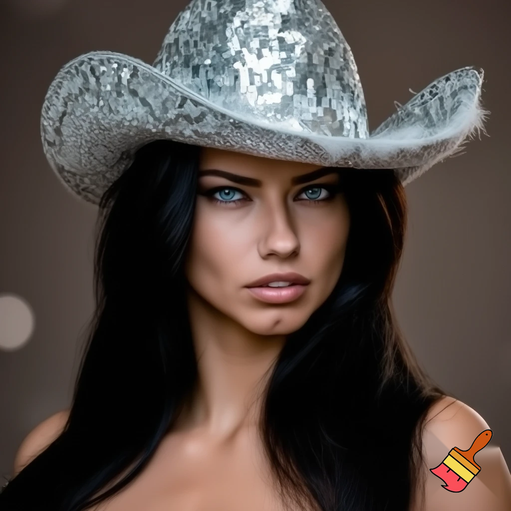 Adriana Lima wearing a sparkling cowboy hat, pinterest, aesthetic