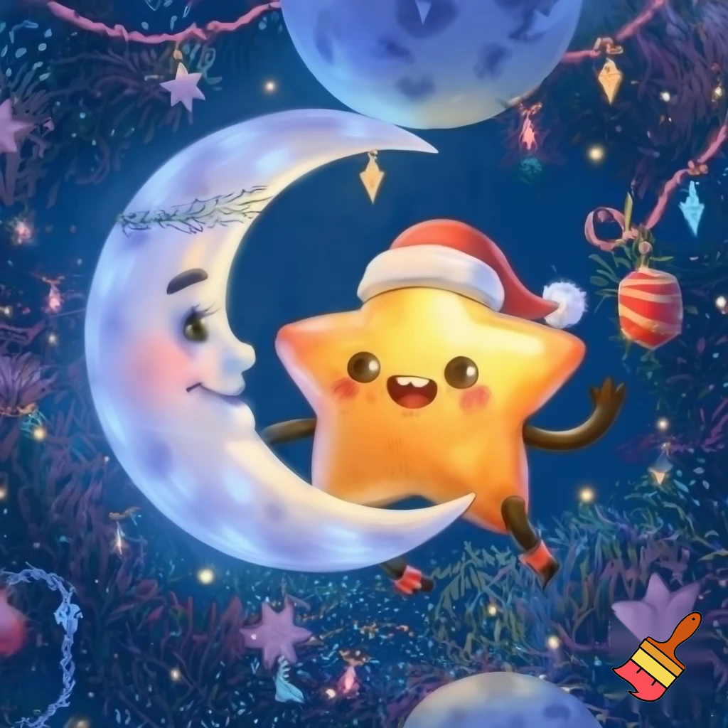 Star and the moon christmas cartoon