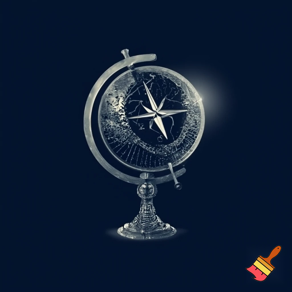 can you create a logo taht is dark navy blue and it showtype an compas in a globus form, that a compas is insted a globus, old globe with stand and looks like this but with compas  