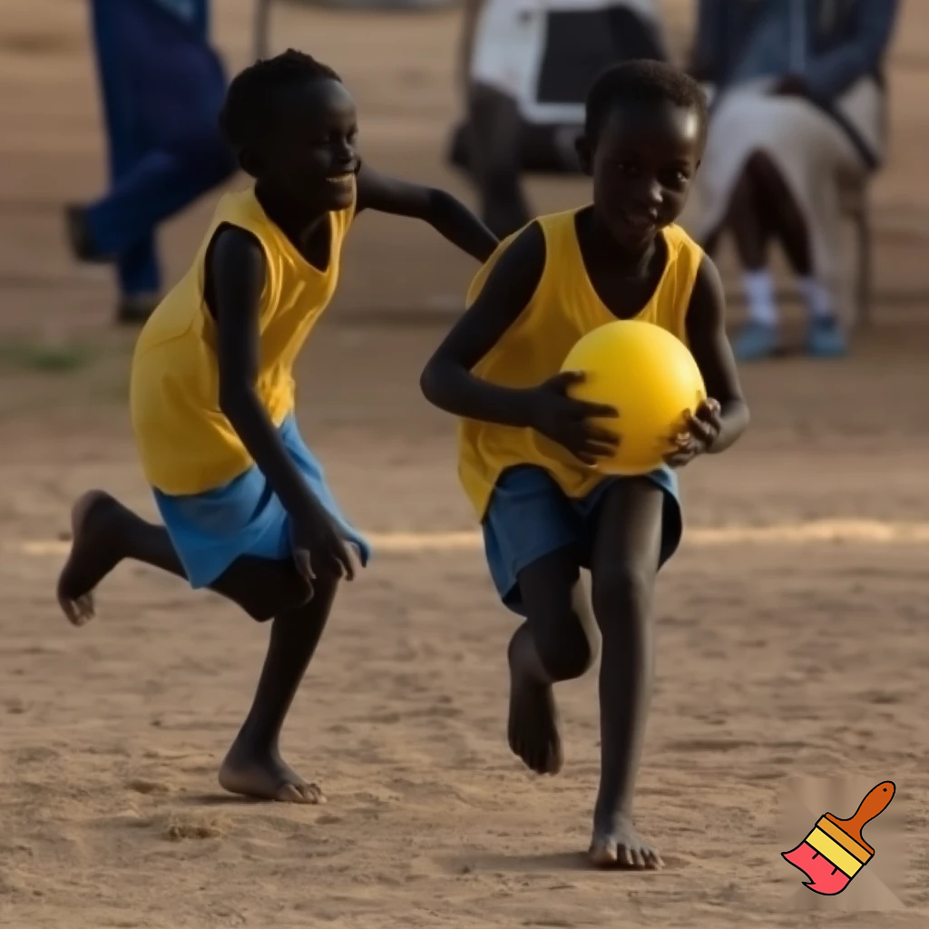 Two Sudanese  kids playing ball