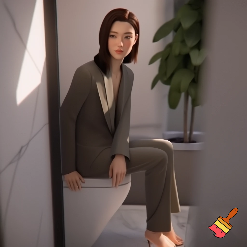 Attractive woman sitting on a toilet 