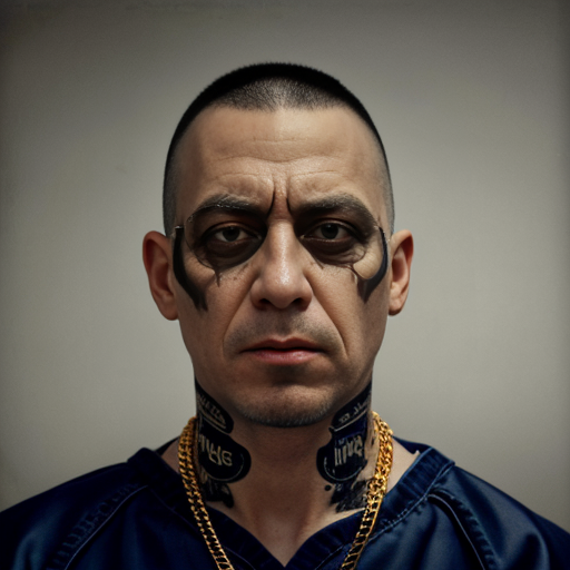  rat, evil, sinister, wearing prison outfit, mugshot style, no human, 
gold chain
