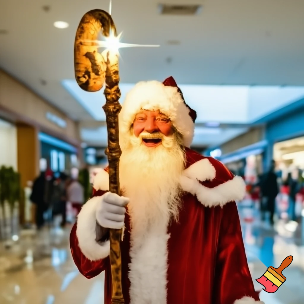 Santa Claus magic walking stick staff Russia shopping Centre Australia shopping immune in a star