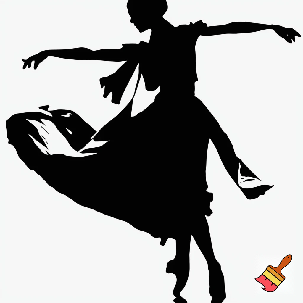 the black siluete of a basque female traditional dancer with a white background