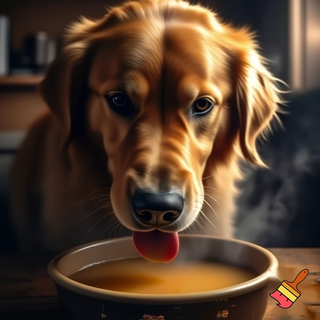 DogDog eating hot soup