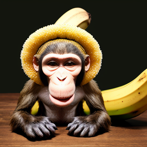 małpka z bananem i kapeluszem
