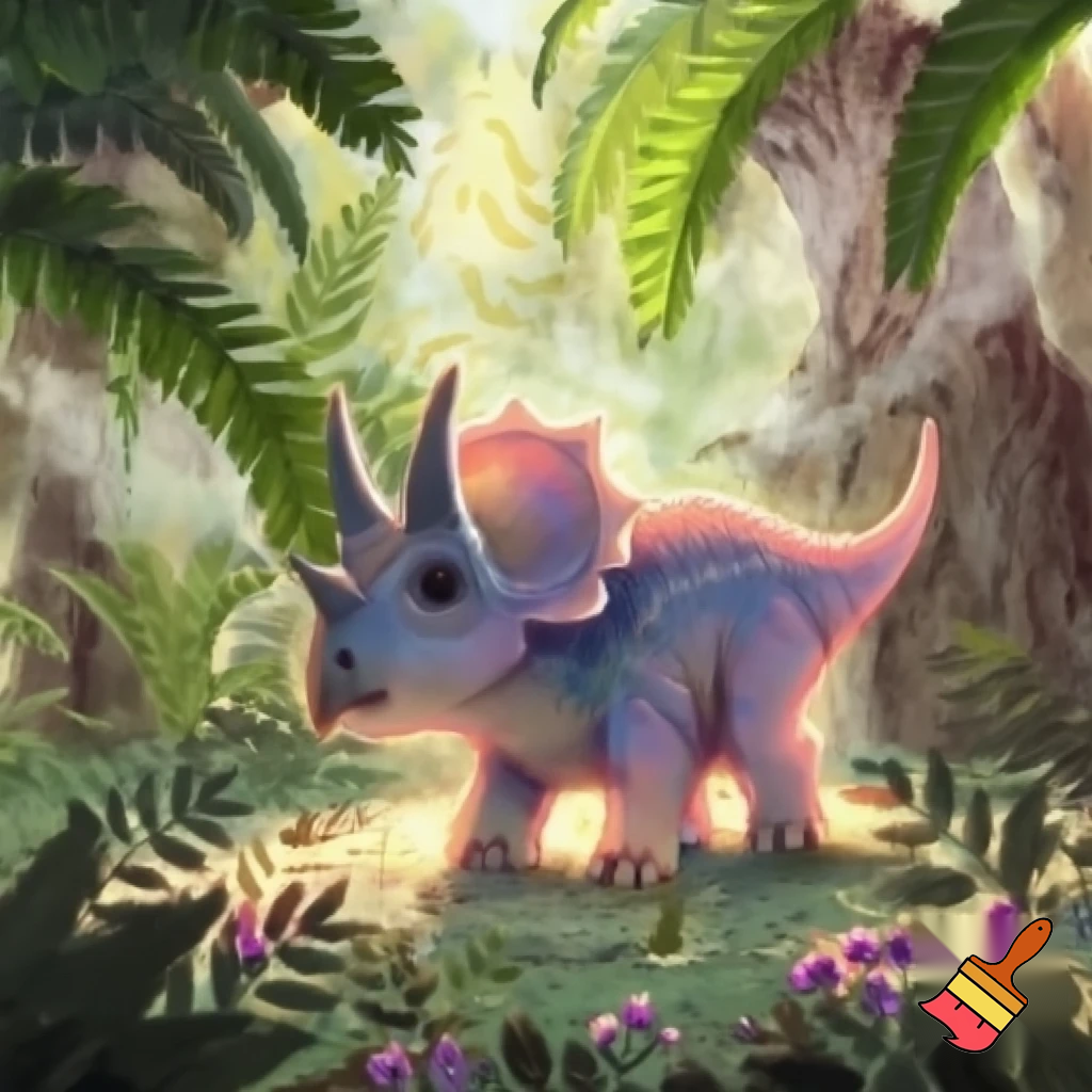 Draw a baby triceratops in the wild 