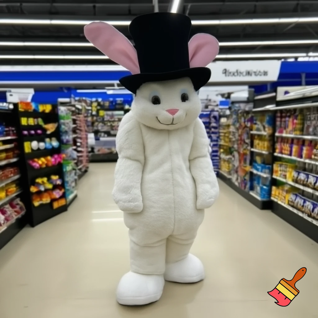 Easter bunny mascot top hat at the shopping centre mascot costume Darrell Lea magic room