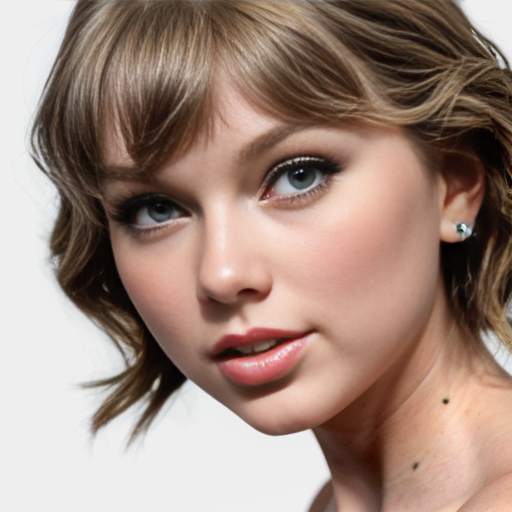 Jabłko z realistyczna twarza Taylor Swift oraz z uroczymi małymi zwierzęcymi nóżkami i rekami. Na białym tle. Ma być dorosła. Bardzo urocze!