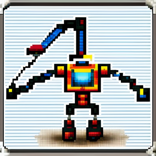Make a pixel art of a enemy that is a robot crane head and has crane arms is really tall and is found in junkyards they could also shot balls of energy and this is a enemy for jumpbot the main charecters in our game