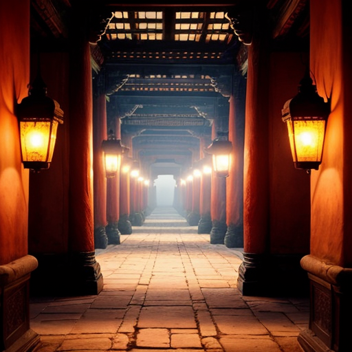 Prompt (single paragraph): Ultra-soft, dreamy depiction of an early-morning Forbidden City courtyard wrapped in pale golden mist, empty stone pathways, glowing red palace walls, faint lantern light, calm sky, gentle dust motes floating in sunlight, no people, serene, meditative atmosphere; style: hyperrealistic watercolor with soft edges; lighting: warm diffused dawn light; aspect ratio 16:9; cinematic stillness, tranquil historical ambience.
