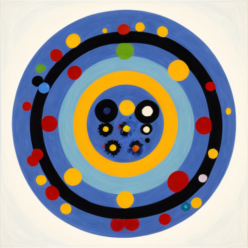 Put abstract Features in a circle consisting of multiple abstract figures in  Miro  and Matisse style