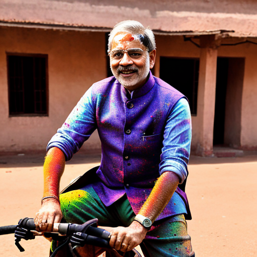 Ultra realistic 8K quality cinematic scene, Indian rural background, dusty village road, mud houses, soft natural daylight.
Center frame: Narendra Modi dressed like a poor villager, wearing simple old faded lungi and sleeveless baniyan, slightly worn-out look, sitting on an old black bicycle, realistic pedaling pose as if riding the cycle, natural motion feel, serious expression, full body visible.
On the left side: Rahul Gandhi wearing rich expensive formal suit (coat-pant), polished shoes, stylish look, holding a colorful pichkari (Holi water gun) in hand, confident expression.
On the right side: Lalu Prasad Yadav wearing premium coat-pant, luxury look, holding a bright pichkari, smiling expression.
All three characters short height proportion (slightly छोटा कद), full body visible, detailed hands and feet visible, realistic skin texture, cinematic depth of field, natural shadows, no cartoon style, no exaggeration, highly detailed fabric texture, realistic lighting, dramatic but natural atmosphere.
--ar 9:16 --ultra realistic --8k --sharp focus --no distortion --no extra fingers --no face change ( पिचकारी बंदूक वाली हो ultra realistic face cartooni na ho )