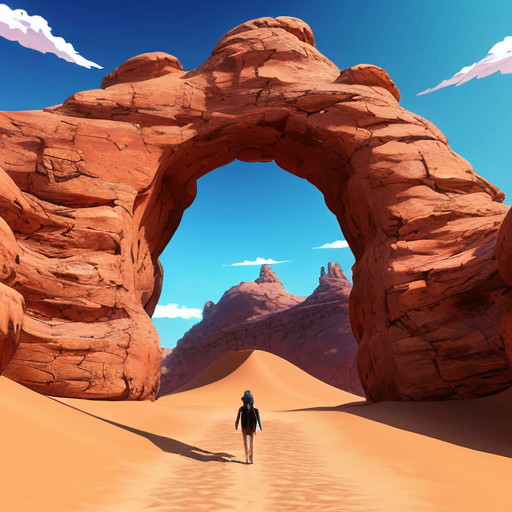 Paint and desert arch with multiple abstract figures in Tanguy style