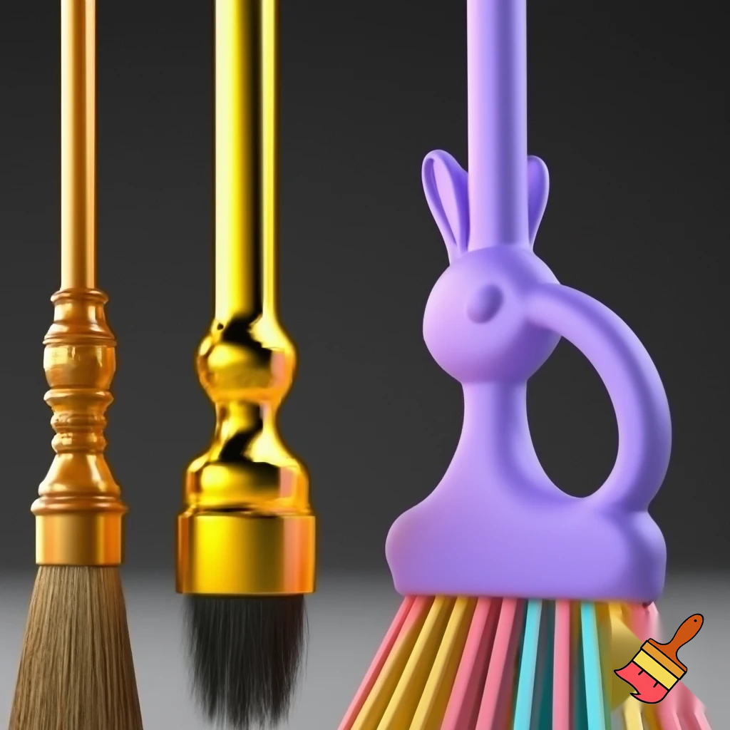 Broomstick, gold broomstick and purple Easter bunny broomstick
