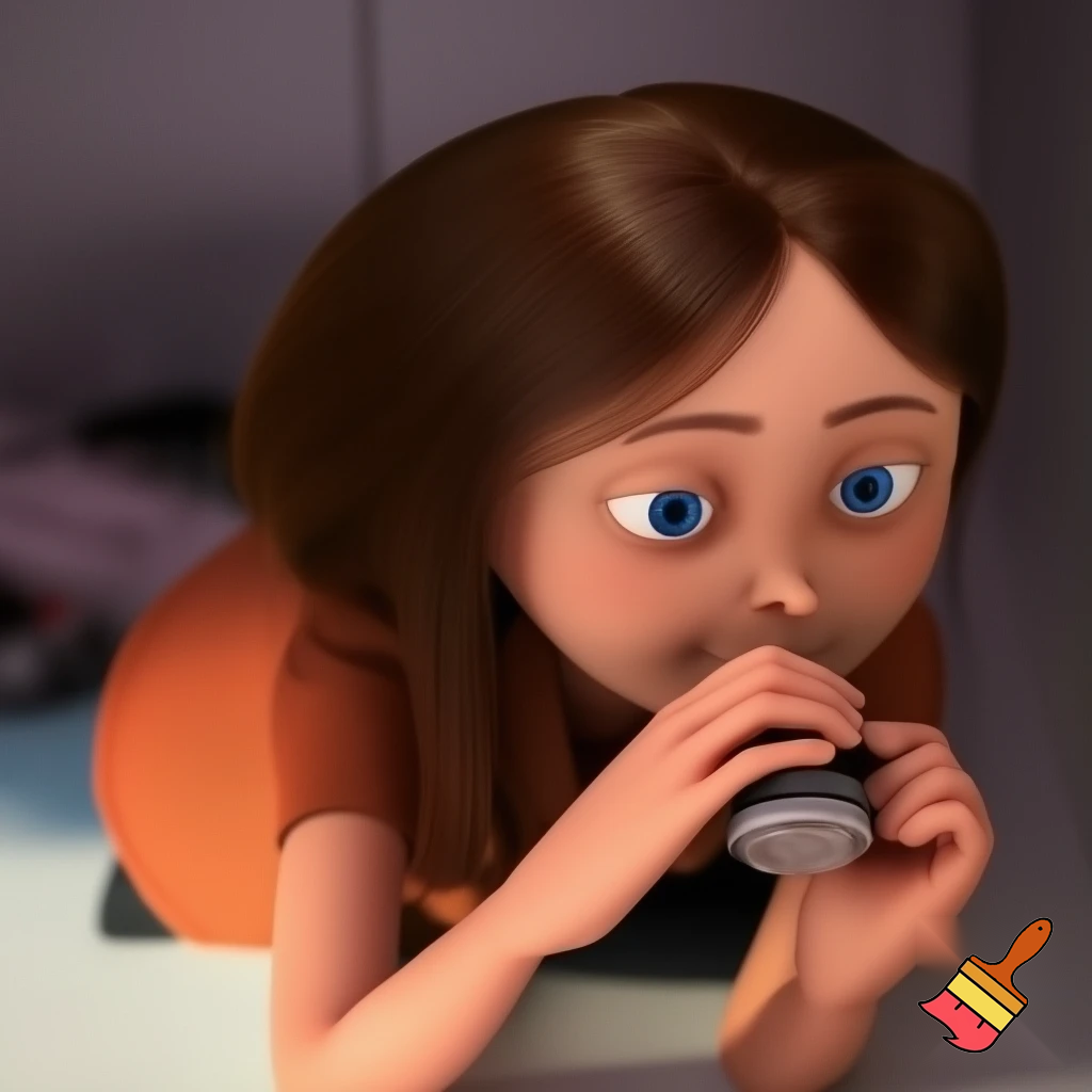 Margo from despicable me laying on her back while peeing into her mouth