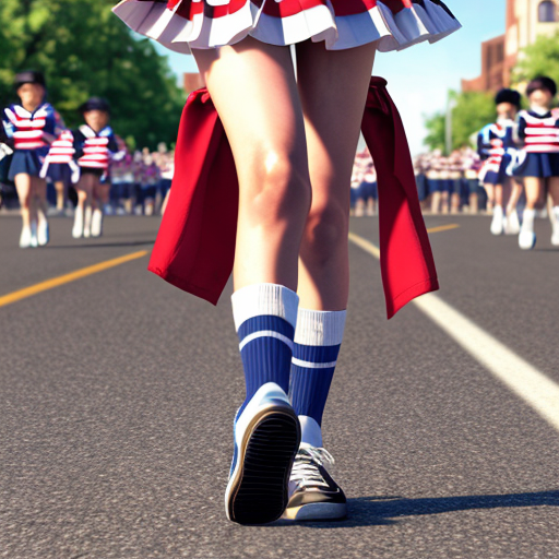 Cute adorable niña Chilindrina glasses con hair lazo con verano sailor uniforme escolar con zapatos negros escolar con calcetines blancos con sombrero sailor con grupal con caminar con desfile Estados Unidos América bandera con ciudad 12