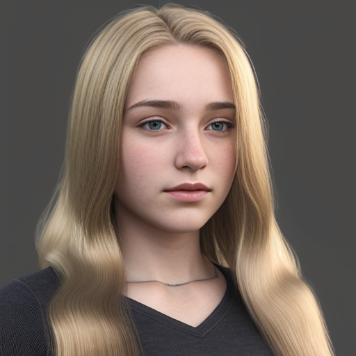 an 18 year old girl with long blond hair realistic