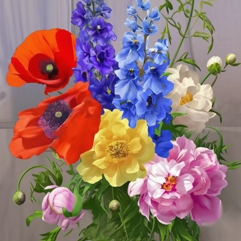  Poppy, Larkspur, Jonquil and Peony 