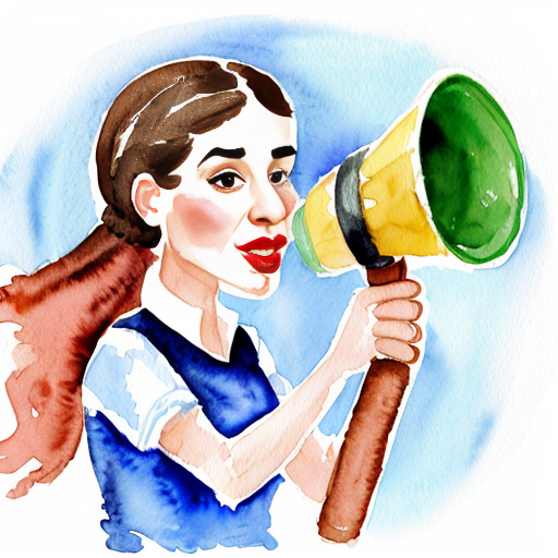 Caricatura de mujer luchadora por los derechos de los niños con un megafono
