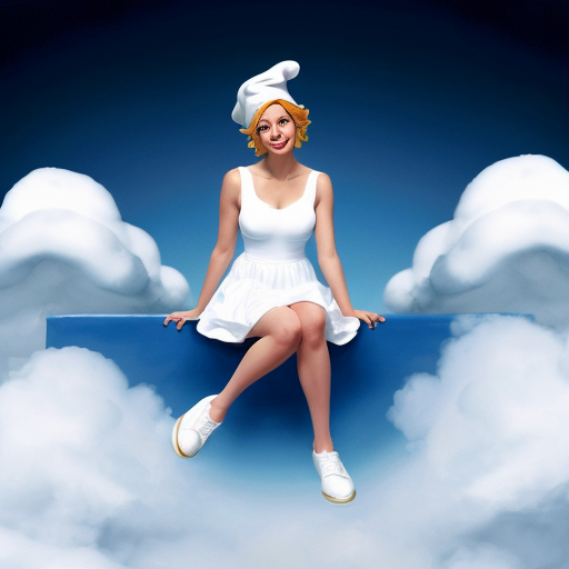 Smurfette white dress white shoes on a sitting Cloud (from The Smurfs) cartoon