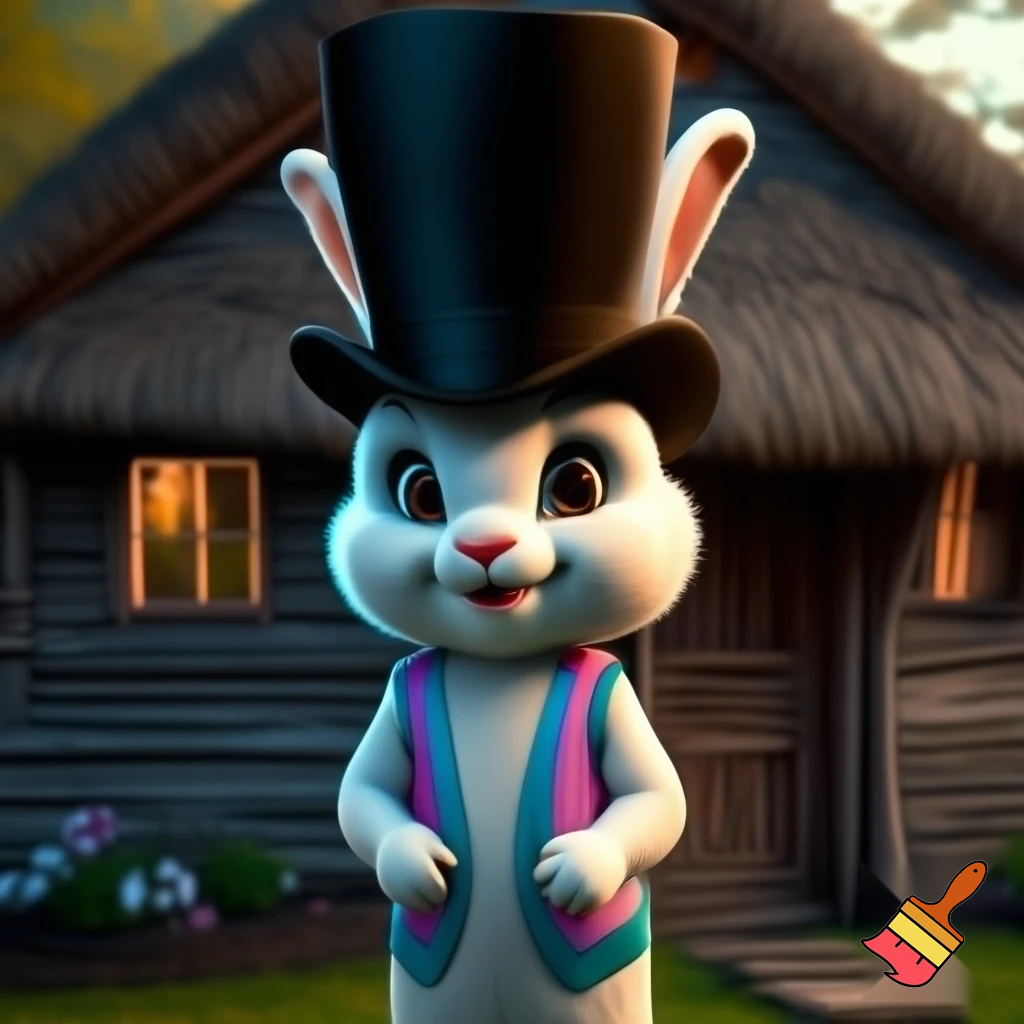 Easter bunny mascot top hat costume his house