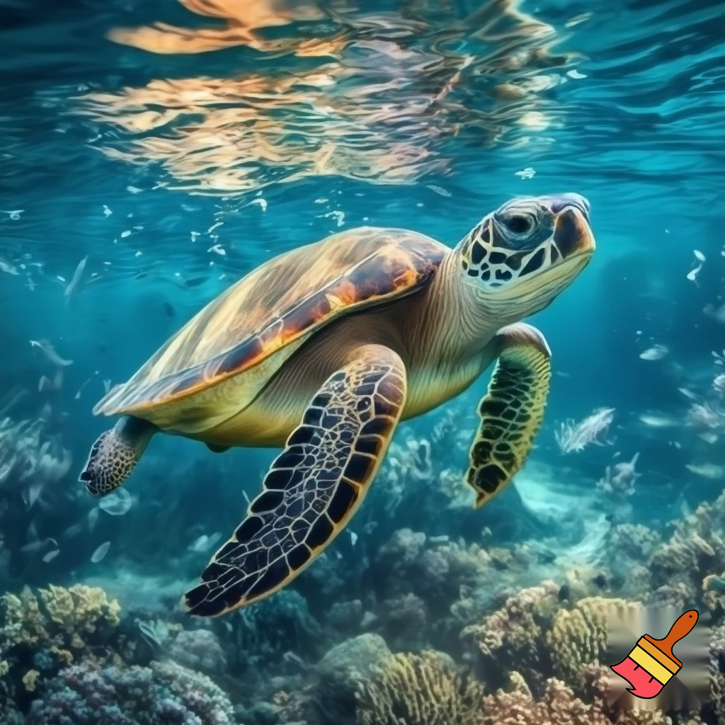 A sea turtle swimming in the sea
