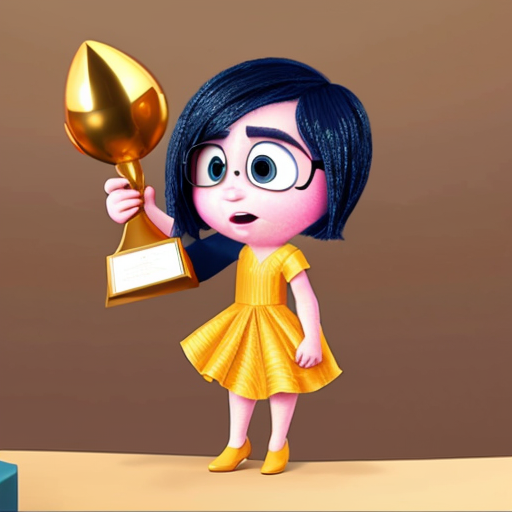 inside out style happy proud gold holding trophy one person gold cartoon animation style orange skin proud excited