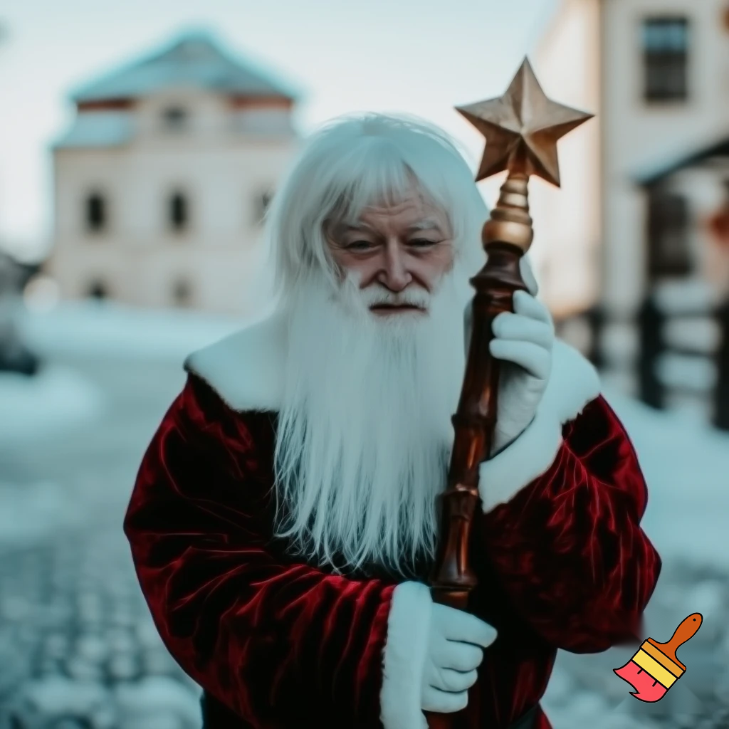 Santa Claus Russian walking stick Santa Claus holding the walking stick with a star real people