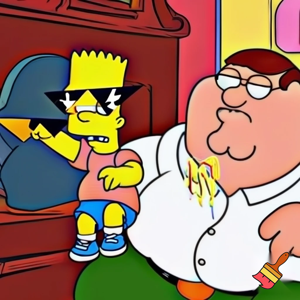 Bart Simpson with Lazer eyes unaliving Peter griffin