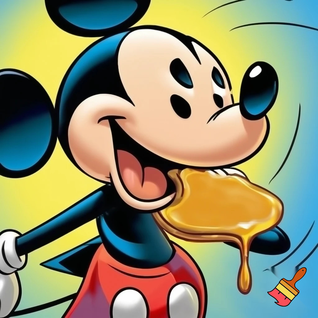 mickey mouse (paul rudish shorts visual style) eating a pancake.