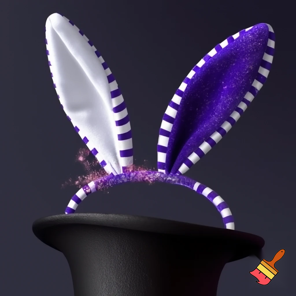 Black top hat with bunny ears velvet white and purple purple and white headband fabric and velvet glitter, purple and pink special present true special and delicate velvet
