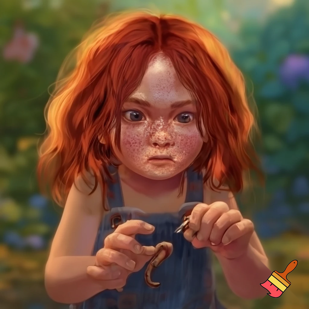 Red head 11 year old eating worms 