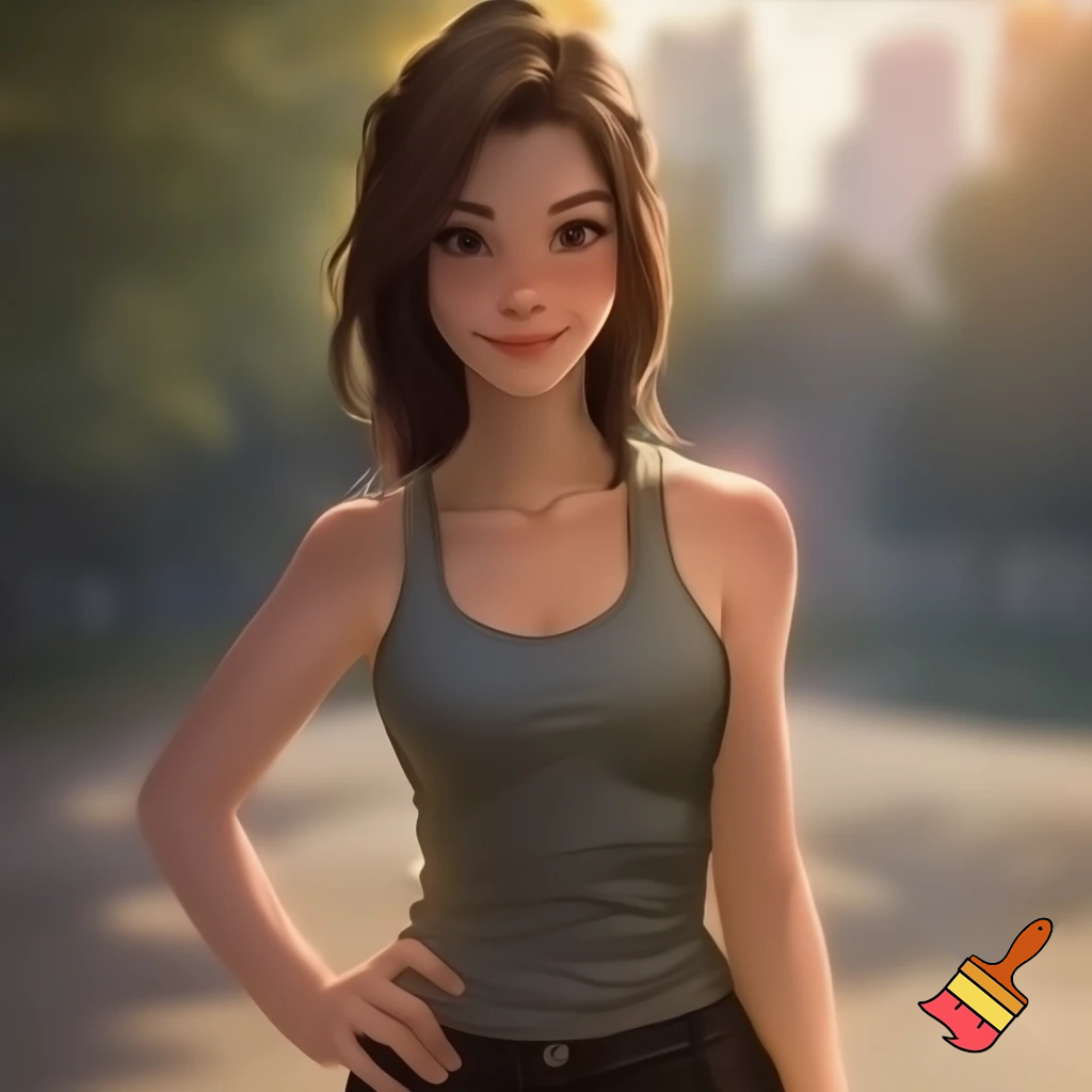 full body view of teenage girl in a tank top