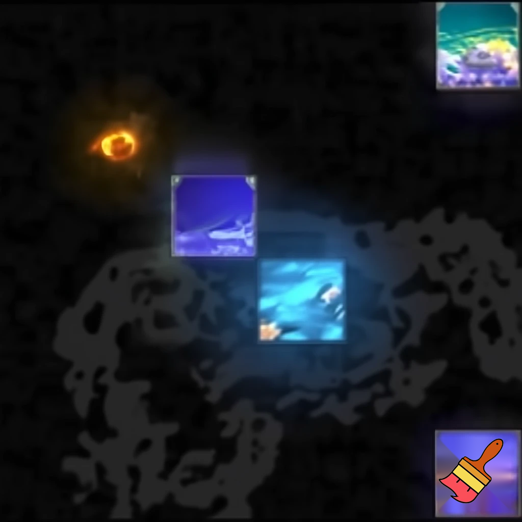 La imagen muestra una escena en estilo videojuego con estética fantástica y suave, inspirada en el universo de Sky: Niños de la Luz. Presenta el característico arte cel-shading del juego, con tonos etéreos y luminosos propios de sus mundos de aventura y exploración espiritual. 

En el centro aparecen dos figuras humanas de aspecto juvenil, envueltas en capas amplias y brillantes de tonos cálidos (naranjas, púrpuras y dorados), que contrastan con el fondo oscuro. Uno tiene el rostros parcialmente cubiertos por una bufanda típica de los Niños de la Luz llevando un sombrero de mago, mientras que el otro luce un peinado despeinado y una banda en la cabeza, reforzando una estética aventurera y mágica.

Detrás de ellos se alza una figura grande y luminosa, con un cuerpo azulado y detalles geométricos blancos, que transmite una sensación de calma y poder espiritual, muy en sintonía con las criaturas y guías del mundo de Sky. 

En conjunto, la imagen transmite amistad, diversión y asombro, con una atmósfera de fantasía suave y luminosa, plenamente reconocible como parte de la estética encantadora y emocional de Sky: Niños de la Luz.