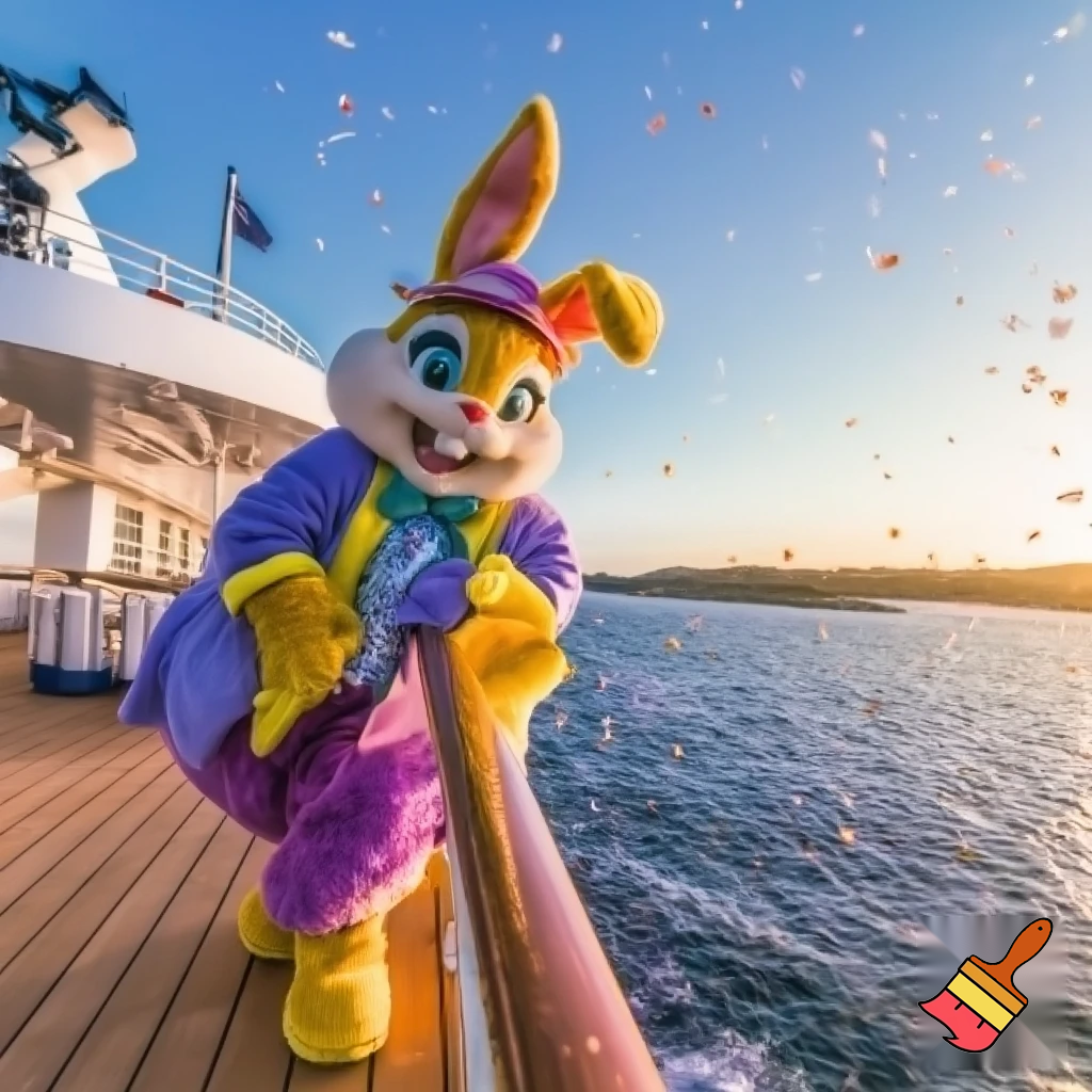 Easter bunny mascot Disneyland costume with the top hat Australia Disney cruise ship