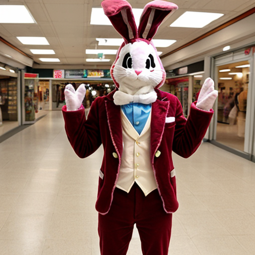 Easter bunny mascot costume shopping Centre winter top hat