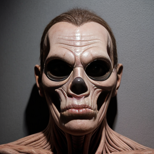 a 10 ft tall skinless figure with a weird looking mask on its face make it look like a cursed image from the 1960s 