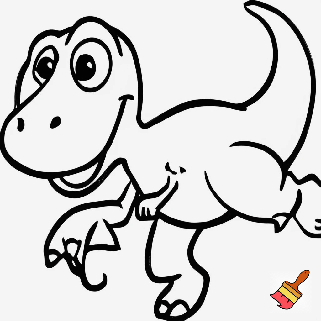 Cute baby dinosaur, cartoon-style, black and white outline, no background, for kids coloring book
