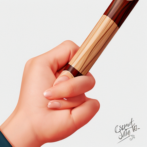Minimalist black and white editorial illustration on white background. Stylized outline of a hand gripping a billiard cue, drawn with clean, thin, high‑contrast lines. The fingers wrap around the cue with essential geometry, no shading, no textures, no anatomical details. The cue is represented as a simple straight line with minimal accents. No background elements, no table, no environment. Pure, essential depiction of the billiard grip reduced to its structural gesture.
