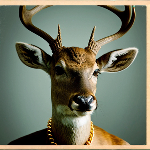 mugshot of a fierce deer with a tatoo , gold chain